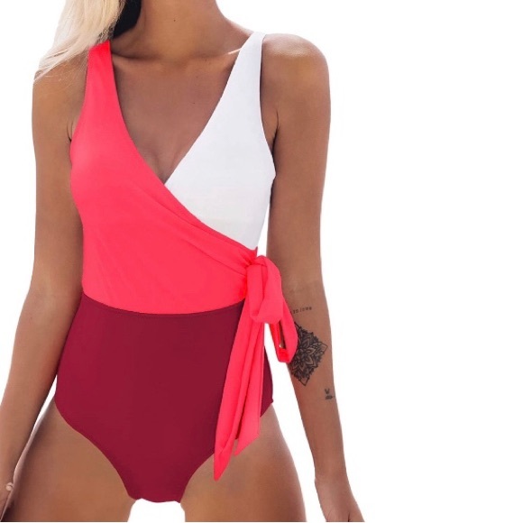 Cupshe Swim Cupshe Womens One Piece Swimsuit Wrap Color Block Tie